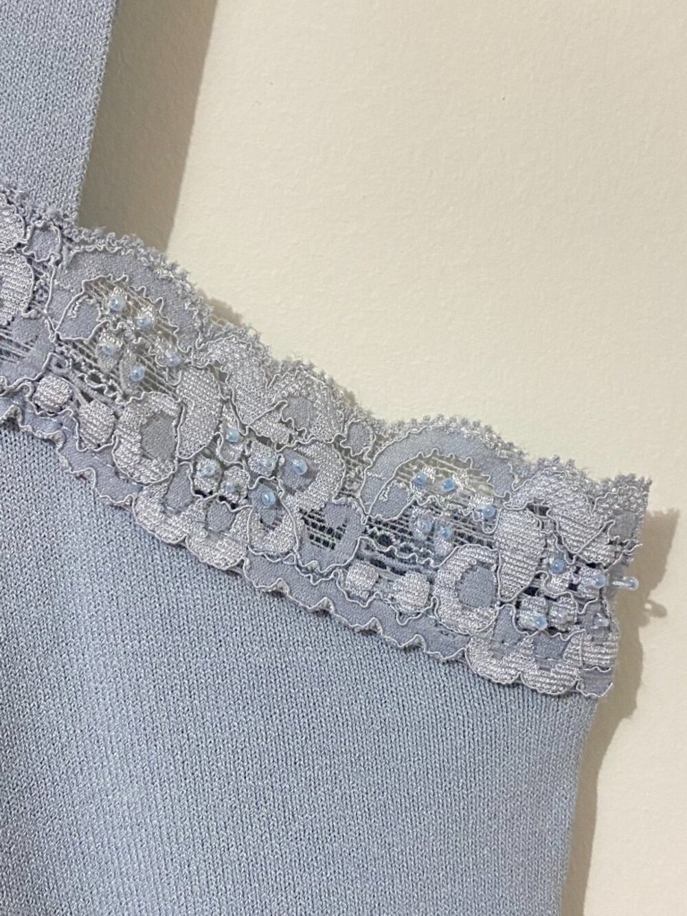 Vintage Beaded Lace Blue Camisole Tank Top Stretch Knit Coquette Feminine Y2K - Picture 3 of 8